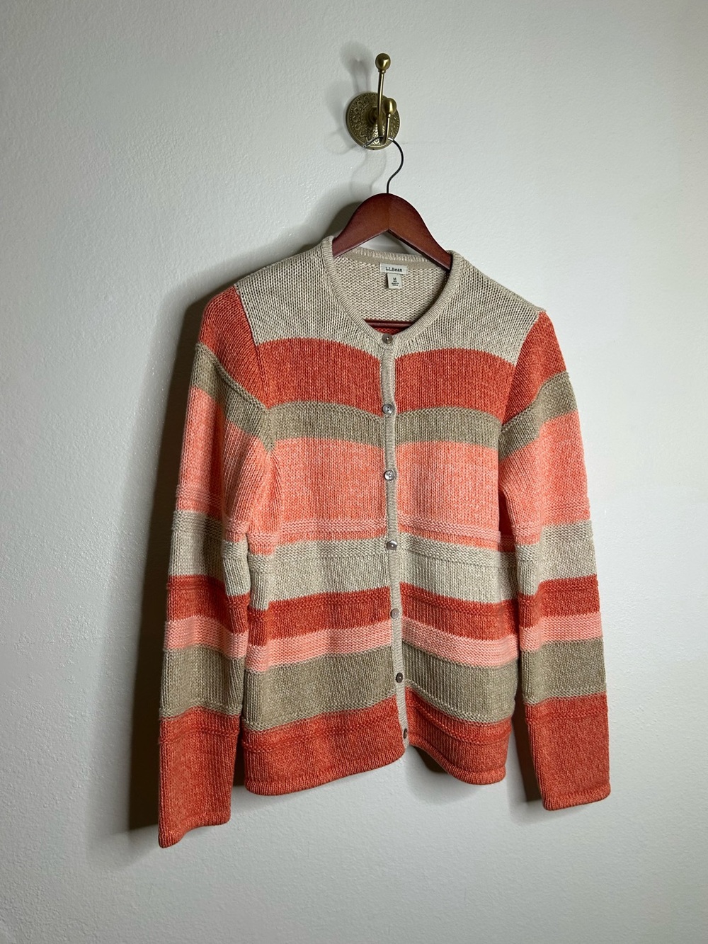 L.L. Bean 100% Cotton Thick Knit Textured Stripe Button Down Cardigan Sweater - Picture 10 of 16